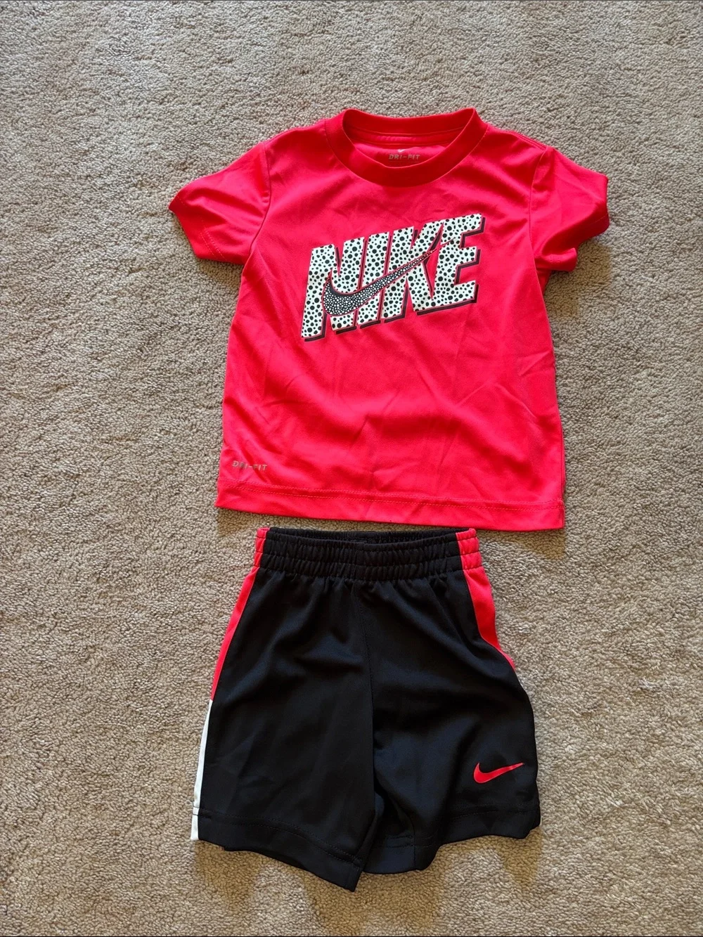 Nike Hot Pink & Black Kids Athletic Tee and Shorts Set 3T